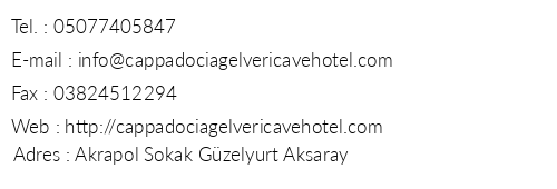 Cappadocia Antique Gelveri Cave Hotel telefon numaralar, faks, e-mail, posta adresi ve iletiim bilgileri